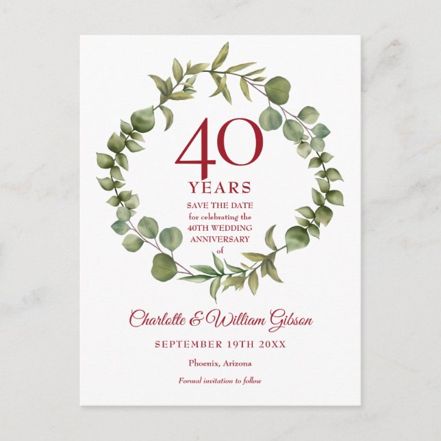Postal De Anuncios 40° Aniversario Salvemos la fecha de la vegetación (Anverso)