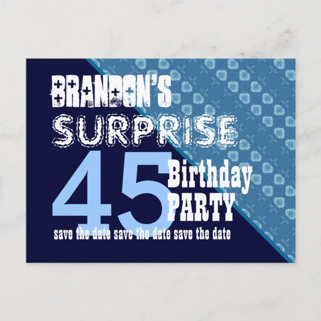 Postal De Anuncios 45 cumpleaños sorpresa guardar la fecha en diagona (Anverso)