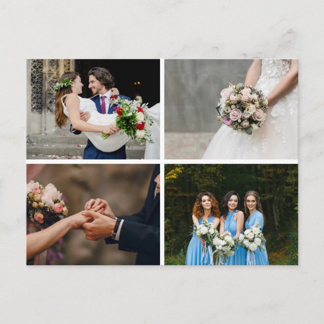Postal De Anuncios 4 Fotos Collage Simple Moderno Boda Gracias (Anverso)