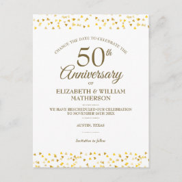 Postal De Anuncios 50º Aniversario Corazones Dorados Cambian la Fecha