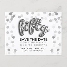 Postal De Anuncios 50.º Cumpleaños Salven La Fecha Plata Purpurina De