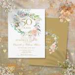 Postal De Anuncios 50° Aniversario Sorpresa Fiesta Rosas Garland<br><div class="desc">Con una delicada garland floral acuática, esta invitación a la celebración del 50 aniversario del fiesta botánico sorpresa de moda puede ser personalizada con su información especial sobre el aniversario de oro. El reverso presenta una guirnalda floral que enmarca las fechas del aniversario en un elegante texto blanco sobre un...</div>