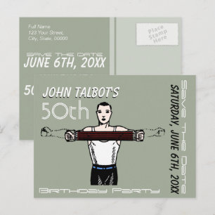 Postal De Anuncios 50 cumpleaños de Retro Bodybuilding Save the Date