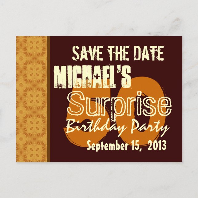 Postal De Anuncios 50 Cumpleaños Sorpresa Save the Date Gold (Anverso)