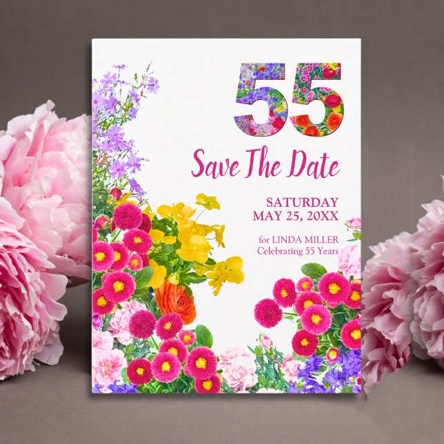 Postal De Anuncios 55 años Floral Modern Save The Date (Subido por el creador)