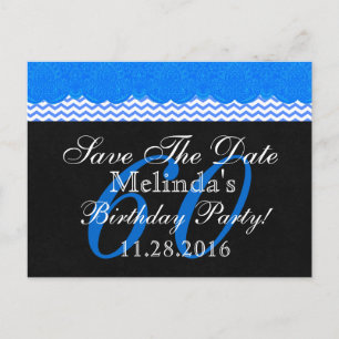 Postal De Anuncios 60.º Salven la fecha Cumpleaños Blue Lace Chevrons