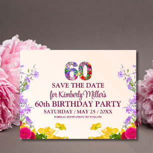 Postal De Anuncios 60 años floral moderna fiesta de 60 años