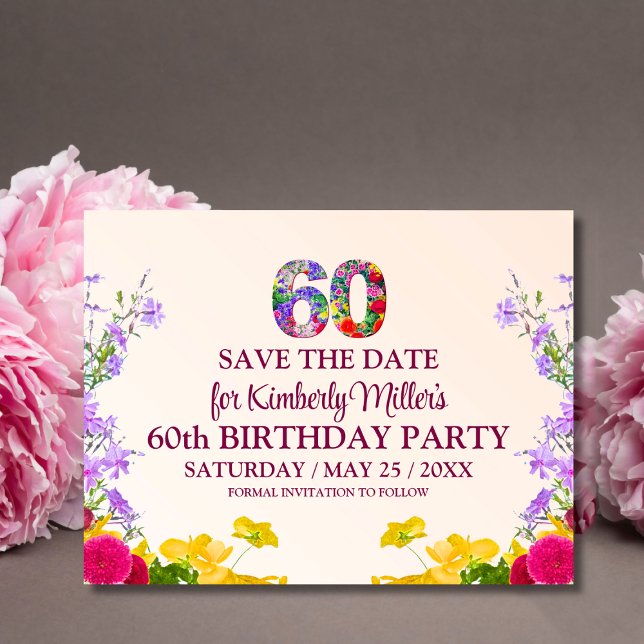 Postal De Anuncios 60 años floral moderna fiesta de 60 años (Subido por el creador)