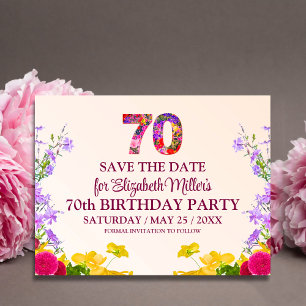 Postal De Anuncios 70 años floral moderna fiesta de 70 años