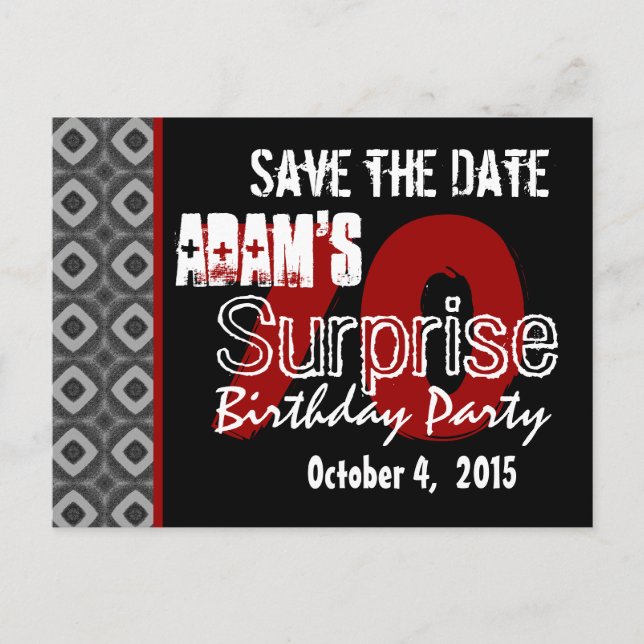 Postal De Anuncios 70 cumpleaños Sorpresa Save the Date Moderno Blanc (Anverso)