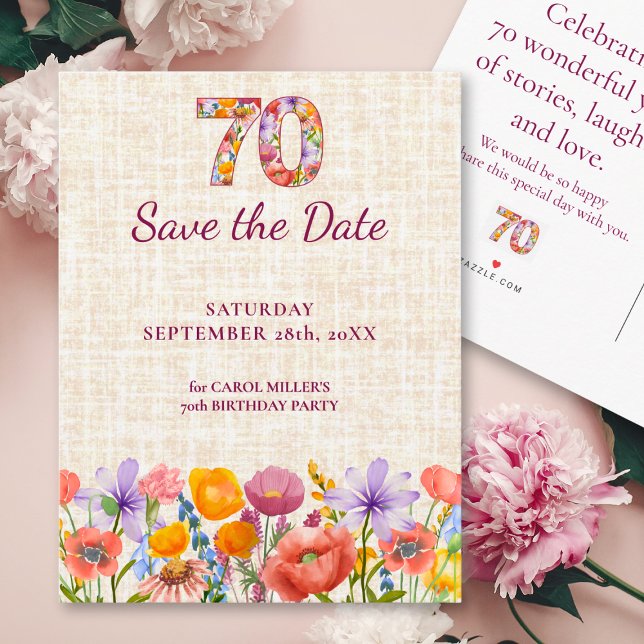 Postal De Anuncios 70th Birthday Garden party - Floral Save the Date (Subido por el creador)