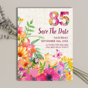 Postal De Anuncios 85 Años Flores Floral Lino Cumpleaños 85