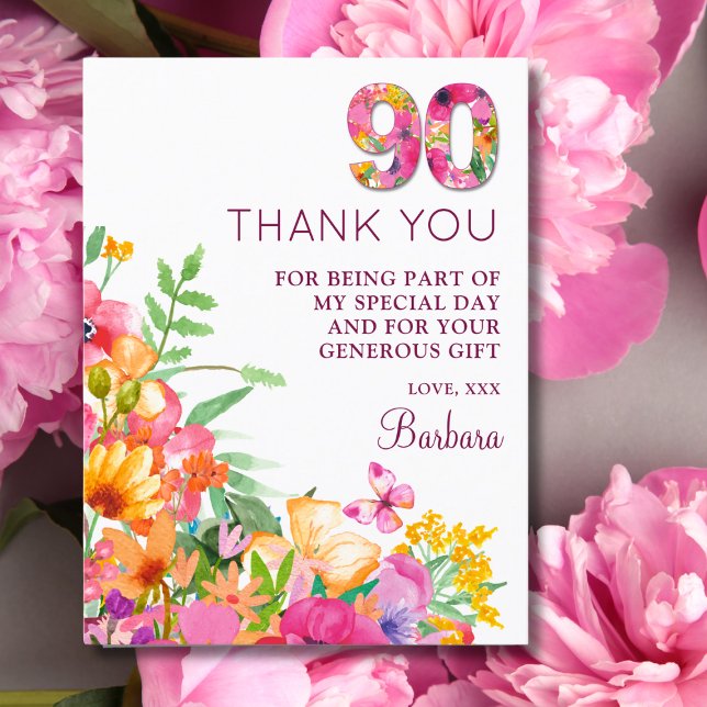 Postal De Anuncios 90 Años Flores Mariposa Cumpleaños 90 Agradecimien (Subido por el creador)