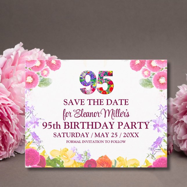 Postal De Anuncios 95th Birthday Save the Date, Blush Bloom Floral 95 (Subido por el creador)