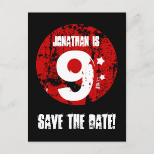 Postal De Anuncios 9.º cumpleaños Salvar la fecha Red Black Grunge A0