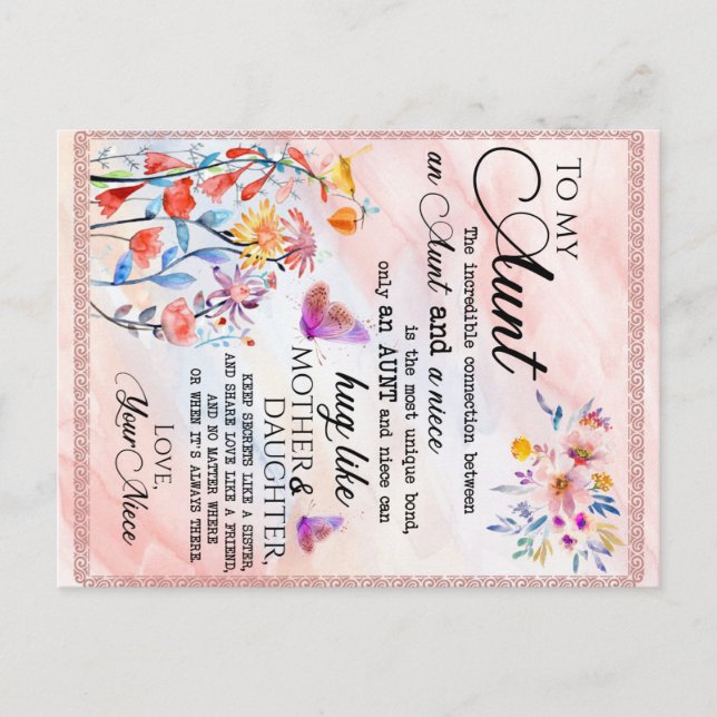 Postal De Anuncios A Mi regalo de tía, regalo de mariposa de sobrina (Anverso)