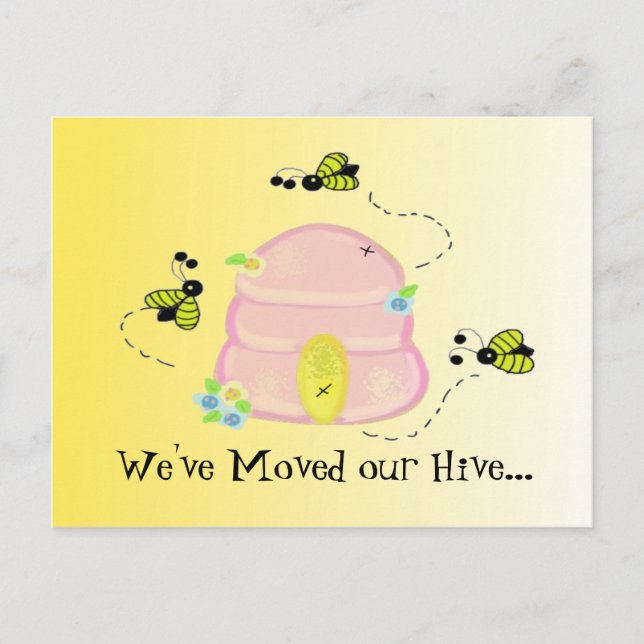 Postal De Anuncios Abejas Ocupadas Nos Hemos Mudado (Anverso)