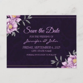 Postal De Anuncios Acuarela Boda de peones púrpura salva la fecha