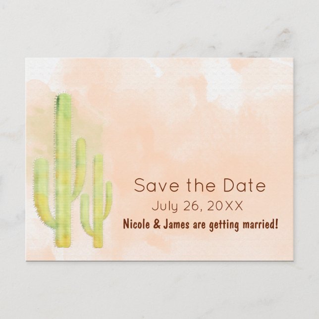 Postal De Anuncios Acuarela Cactus Southwestern Save The Date (Anverso)