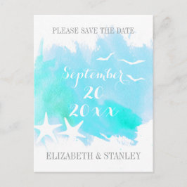 Postal De Anuncios Acuarela de agua, boda de estrella de mar Save the