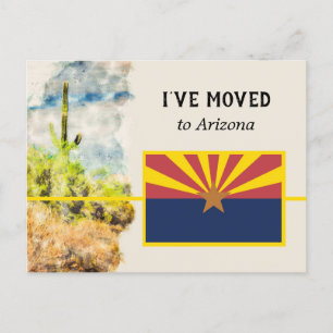 Postal De Anuncios Acuarela del cactus saguaro Bandera de Arizona Me