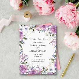 Postal De Anuncios acuarela elegante morado floral guardar la fecha