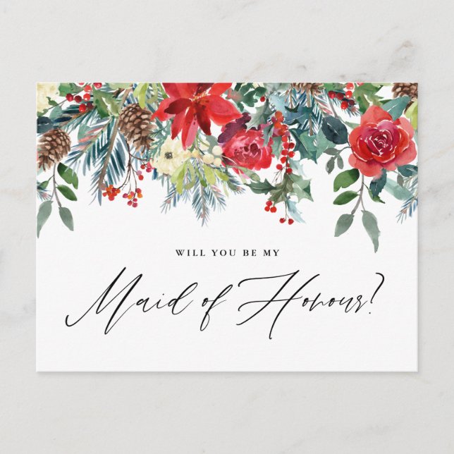 Postal De Anuncios Acuarela Festiva Floral Garland Made of Honor (Anverso)