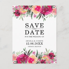 Postal De Anuncios Acuarela Floral Boda rosa Guardar la fecha