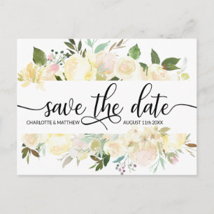 Postal De Anuncios Acuarela Floral Rosa Marfil Boda GUARDA LA FECHA