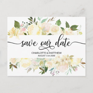 Postal De Anuncios Acuarela Floral Rosa Marfil Boda GUARDA NUESTRA FE