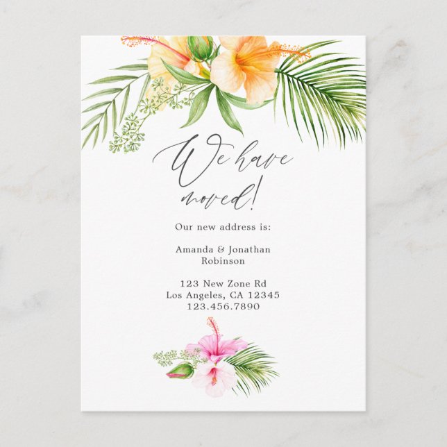 Postal De Anuncios Acuarela Floral Tropical Nueva Dirección (Anverso)