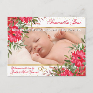Postal De Anuncios Acuarela Flores de Verano Rosa Brillante Nacimient