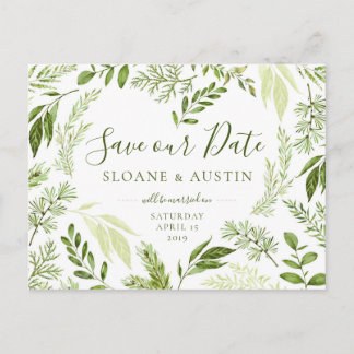 Postal De Anuncios Acuarela Foliage Heart Botanical Save the Date