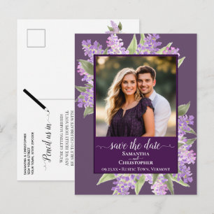 Postal De Anuncios Acuarela Lilas Boda Foto de Guardar la Fecha Cirue