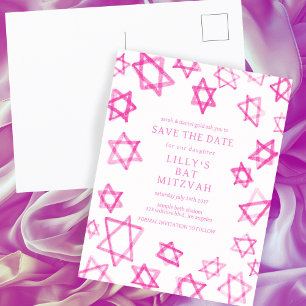 Postal De Anuncios Acuarela Monada Estrella de David Bar Mitzvah Rosa