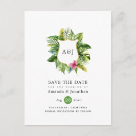 Postal De Anuncios Acuarela Monograma de Boda Tropical de Verano en l