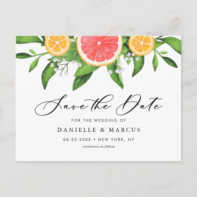 Postal De Anuncios Acuarela Naranjas y Toronjas Save the Date (Anverso)