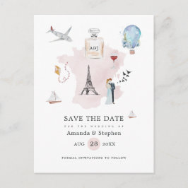 Postal De Anuncios Acuarela París Boda de destino Guardar la fecha