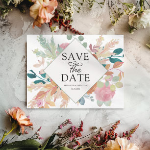 Postal De Anuncios Acuarela Pastel Floral y Botánico Salvar la Fecha