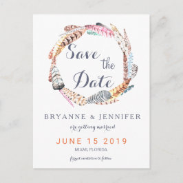 Postal De Anuncios Acuarela Plumas Rústico Bohemiio Guardar La Fecha