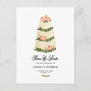 Postal De Anuncios Acuarela Rústica Tiered Pastel Guardar La Fecha