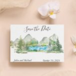 Postal De Anuncios Acuarela Salva el río de la Montaña Date<br><div class="desc">Este diseño puede ser personalizado en el área proporcionada cambiando la foto y/o el texto. O puede personalizarse haciendo clic en Personalizar esta plantilla y, a continuación, eligiendo la opción de hacer clic en el personalizar y eliminando o cambiando el color del fondo, agregando texto, cambiando el color o estilo...</div>