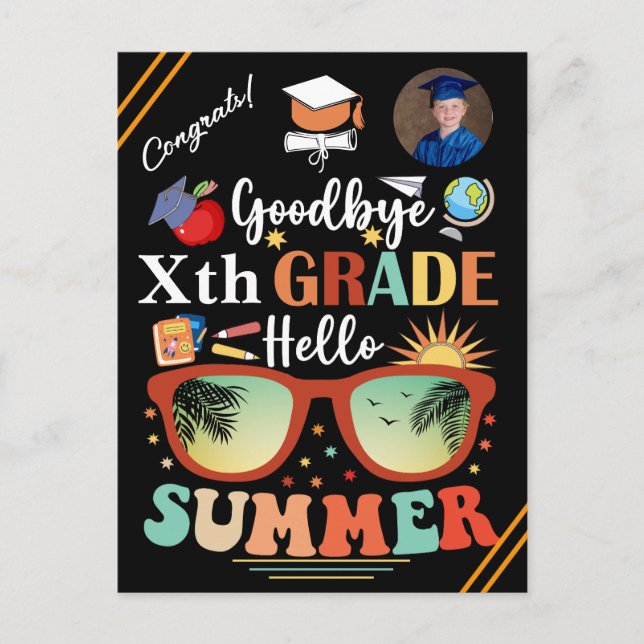 Postal De Anuncios Adiós Graduación Personalizada Escuela Hola Verano (Anverso)