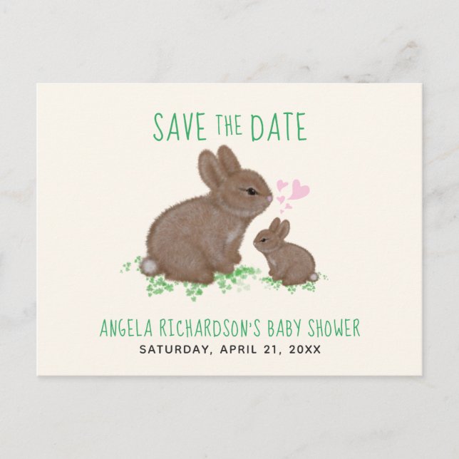 Postal De Anuncios Adorable Bunnies Baby Shower Guardar La Fecha (Anverso)