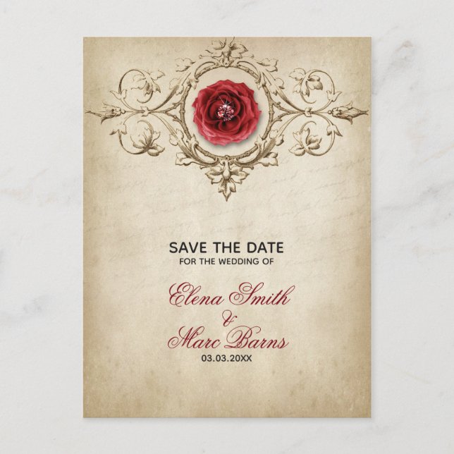 Postal De Anuncios Adorno beige y rosa roja (Anverso)