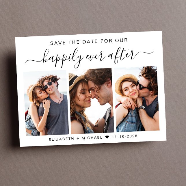 Postal De Anuncios Afortunadamente Después De 3 Fotografía Guardar La (A stylish save the date photo collage announcement postcard for your wedding )