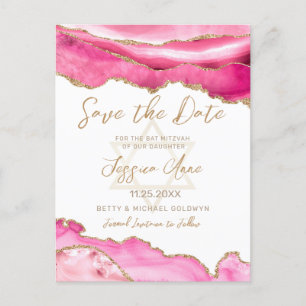 Postal De Anuncios Agate Bat Mitzvah, Purpurina De Oro Rosado Moderno