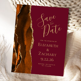 Postal De Anuncios Agate Burnt Naranja Gold Burgundy Save the Date