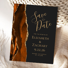 Postal De Anuncios Agate Burnt Naranja Gold Dark Save the Date