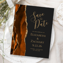 Postal De Anuncios Agate Burnt Naranja Gold Dark Save the Date